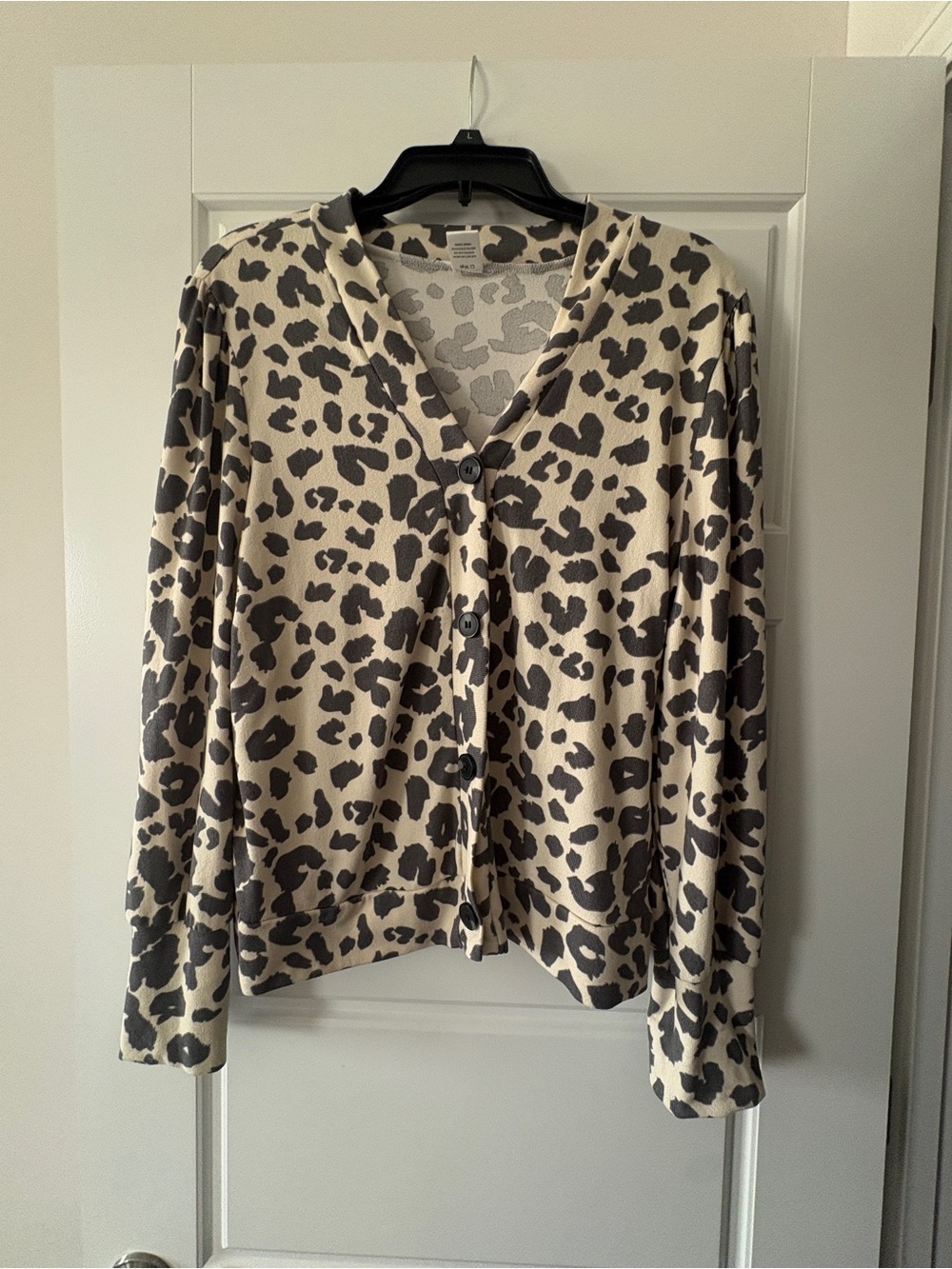 Leopard Print V-Neck Button Cardigan - Black on Cream